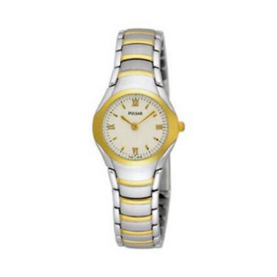 Ladies round white dial with two tone bracelet watch peg406x1